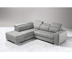 Dafne Italian Design Divano Letto angolare 3 posti con penisola a Sinistra. Similpelle Effetto Nabuk Grigio Ash (cm. 266 x 230 x 94h)