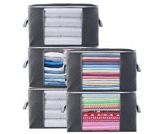 Withosent 90L Scatole per Armadio 5PCS, Organizzatore Armadio Scatole per Vestiti Con Manico Rinforzato, Scatole Porta Vestiti Pieghevole Traspirante per Trapunte, Coperte, Biancheria da Letto, Grigio