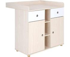 Fasciatoio Mobile Cassettiera 90 x 69 x 92 cm, 2 Cassetti, 3 Ripiani Aperti e 2 Scomparti con Ante, in MDF Robusto, Colore a Scelta (Faggio)