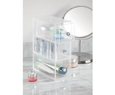 InterDesign Drawers Portaoggetti Per Bagno, Portatrucchi Ribaltabile Per Make Up E Accessori Con 3 Cassetti, Cassettiera Per Scrivania O Bagno, Plastica Trasparente