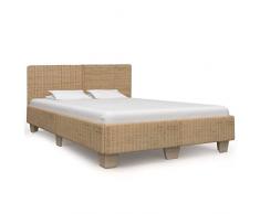 vidaXL Giroletto Intrecciato a Mano in Vero Rattan Artigianale Esotico Elegante con Testiera Struttura Telaio Letto in Massello Mogano 140x200 cm
