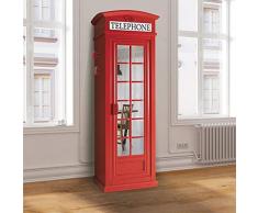 Dmora Armadio cabina telefonica londinese con 3 ripiani e anta a specchio, Made in Italy, Guardaroba per camera da letto, cm 68x55h215, colore Rosso