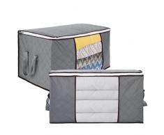 AiQInu Scatole per Vestiti Salvaspazio, 2PCS 90L Pieghevole Porta Abiti Grande Capacità, Custodia per Trapunte e Coperte con Manico Rinforzato, Scatole per Armadio per Biancheria da Letto, 60x44x35CM