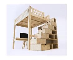 ABC MEUBLES - Letto a soppalco Alpage con scala cubo - ALPAGCUB - Legno Grezzo, 140x200