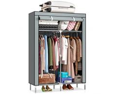 QLFJ-FurDec Armadio Tessuto, Piccolo Armadio Camera da Letto con 2 Barre di Sospensione e 4 Scomparti, Doppio Adulto Armadio in Stoffa per Camera da Bambino Letto, Scala, 168 * 46 * 90cm