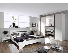 AVANTI TRENDSTORE - Rubi - Camera da letto completa, compreso il fusto del letto con 2 comodini e larmadio con specchio, disponibile in 2 diversi colori (Grigio-bianco)