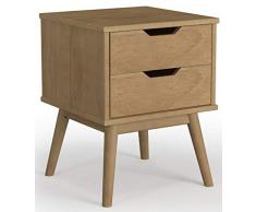 VS Venta-stock Comodino Bali con 2 cassetti, Realizzato in Pino Massiccio, Guide in Metallo, 40 x 40 x 52 cm