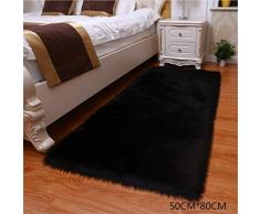 Abilieauty 1 Pz Artificiale Lana Tappeto con Pelo Peloso Tappeti per Salotto Camera da Letto - Nero, 50cmx80cm