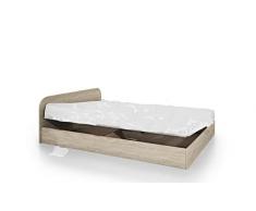 Letto Singolo Moderno Una Piazza e Mezzo con Contenitore 4 Colorazioni Rovere Chiaro Noce Wengé Rovere LI2003 (Solo Letto, Rovere)