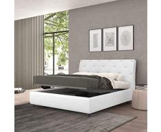 Talamo Italia Letto contenitore piazza e mezza Strauss, Made in Italy, Struttura in ecopelle imbottita, Adatto a materasso 120x190 cm, Bianco