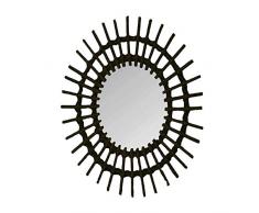 Hogar y Mas Specchio da parete circolare nero in rattan naturale, specchi decorativi originali, decorazione camera da letto/soggiorno, 57 x 43 cm