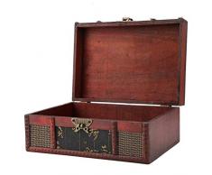 HKHJ Scrigno del Tesoro in Legno, Cassapanca Vintage Bauletto Stile Antico Cassaforte Scatole per Gioielli Porta Gioielli Beauty Case,C