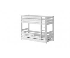 WNM Group Sophie Letto a Castello per Bambini con Due Cassetti In Legno Massello Due Colori Telaio Letto Inclusa 190X80