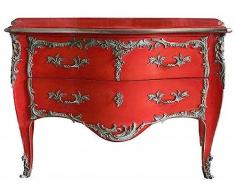 Casa Padrino cassettone barocco con 2 cassetti rosso antico/argento - Cassettone in legno massello fatta a mano in stile barocco - Mobili barocchi fatti a mano - Nobile e Magnifico