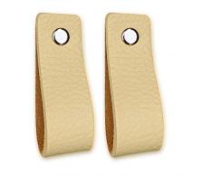 Maniglie di Cuoio | Giallo Pallido / 2 pezzi | 16,5 x 2,5 cm | Pelle di buona qualita | 3 viti colorate | Maniglie di pelle per mobili: la cucina, armadio, porta, comodino