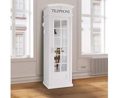 Dmora Armadio cabina telefonica londinese con 3 ripiani e anta a specchio, Made in Italy, Guardaroba per camera da letto, cm 68x55h215, colore Bianco