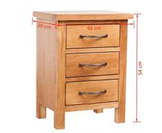 mewmewcat Cassettiera Legno Moderna,Comodino Sopeso, Comodino con 3 Cassetti 40x30x54 cm in Legno Massello di Rovere