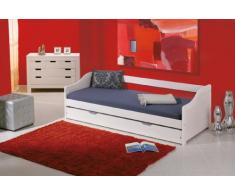 Set letto per bambini 2 in 1. Cornice letto bianca in legno massiccio con ulteriore letto estraibile a rotelle