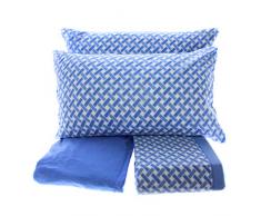 Completo Lenzuola in Pile Morbido e Caldo Plaid 2 Piazze Letto Matrimoniale Varie Fantasie (Vimini Azzurro)