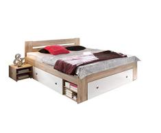 AVANTI TRENDSTORE - Stefan - Letto Francese Futon con 2 comodini e 3 cassettoni Estraibili salvaspazio Inclusi nella Struttura in Legno Laminato, Disponibile in Diversi Colori (Marrone - Bianco)