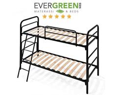 EVERGREENWEB - Letto a Castello 2 piazze per Bambini o Adulti alto 150 cm, Reti Singole 80x190 a Doghe in Legno Resistente, Struttura Ferro RINFORZATA Componibile, ideale con tutti Materassi e Cuscini