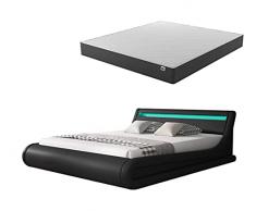 muebles bonitos | Letto contenitore Abbattibile Matrimoniale con Materasso di 180x200cm | Letto Moderno Parisina | con Reti a doghe | Design Italiano a LED Multicolore RGB | Colore Nero