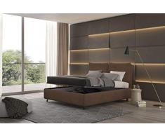 Talamo Italia Letto Contenitore Matrimoniale Bach Marrone Tessuto Vintage Made in Italy 179 x 115 x 209