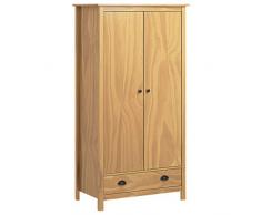 Armadio da camera con 2 ante | guardaroba con 1 cassetto e 1 ripiano | 89 x 50 x 170 cm (larghezza x profondità x altezza) | legno di pino massiccio | marrone miele