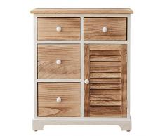 Mobili Rebecca Credenza Cassettiera Bianca Marrone Chiaro 4 Cassetti 1 Anta Legno Design Natural Arredo Soggiorno Bagno - Misure: 70 x 60 x 30 cm (HxLxP) - Art. RE6068
