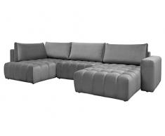 Vente-unique - Divano letto panoramico in Velluto Grigio - Angolo a sinistra - ESILIA