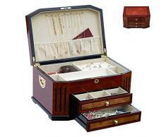 XYLUCKY Retro Cassettiera in Legno portaGioie con intarsi intarsiato Flip Top Design Coperchio