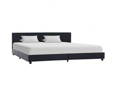 Festnight Struttura Letto Matrimoniale Moderno a Doghe Rivestimento in Similpelle Nero/Grigio,Giroletto Matrimoniale in Ecopelle Moderno,Letto Matrimoniale a Doghe 90/100/120/140/160/180x200 cm