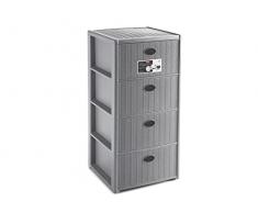 Stefanplast Elegance Cassettiera Rattan, 4 Cassetti, Grigio, 37x39x80cm