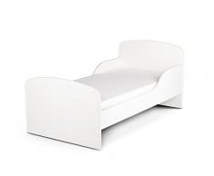 Leomark Letto per bambini in legno, lettino con materasso, spazio per dormire 140x70 cm, mobili per bambini, rete a doghe, atrezzatura stanza per bambino, letto singolo, colore BIANCO