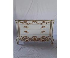 Dynamic24 - Comò in Stile Barocco Anticato Louises, Larghezza: 125 cm, Colore Bianco con Dettagli Dorati