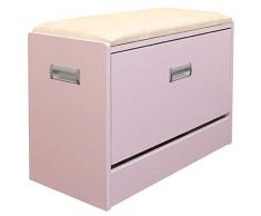 EGLEMTEK Panca Mobile Contenitore Scarpiera Ribaltabile, Scarpiera Ribaltabile in Legno E Sedile Imbottito Ecopelle, 63 x 30 x 45 cm, Comodino Scarpiera Contenitore, Colore Bianco Lilla