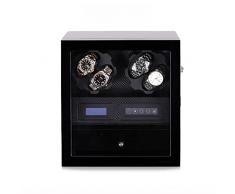 Cassapanca porta orologi in legno vintage con piano in vetro: contiene 6 orologi e coperchio chiudibile a chiave