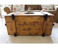 Uncle Joes Roosevelt – cassapanca in legno in stile vintage shabby chic, colore marrone chiaro, grande, 98 x 55 x 48 cm