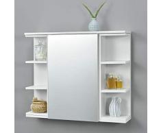 Armadietto Pensile a Bagno con Specchio 64 x 80 x 20 cm Mobiletto a Muro con 1 Anta e 3 Ripiani Laterali - Bianco