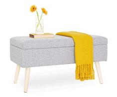 Panca Multifunzione Contenitore in Lino Tessuto Pouf Poggiapiedi Quadrato Puff Ottomana Letto Moderna Baule Cassapanca Imbottita Gambe in Legno da Ingresso Spogliatoio Interno Salotto (Grigio)