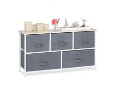 Relaxdays, Grigio 10023328_493 Mobiletto con 5 Cassetti, Mobile Cassettiera, HxLxP: 54,5 x 100 x 30 cm, Tessuto, Metallo, Legno