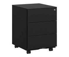 SONGMICS Cassettiera da Ufficio Studio Scrivania, Mobiletto con Ruote per Documenti e Cancelleria, con 3 Cassetti e Serratura, Pre-Assemblato, 39 x 45 x 55 cm (L x P x A), Nero Opaco OFC63BK