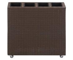 A-ZONE Letto Rialzato con 4 Vasi 80x22x79 cm in Polyrattan Marrone