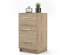Vicco Comodino Cassettiera Letto Boxspring Comodino - 3 cassetti - altezza 66cm (Sonoma, Singolo)