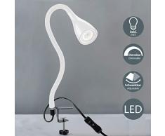 B.K.Licht Lampada LED da tavolo con morsetto dimmerabile su 3 livelli, include lampadina 5W GU10, luce calda 3000K, lampada da scrivania o comodino bianca
