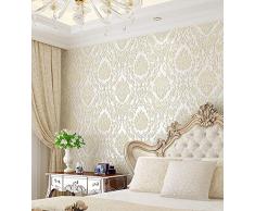 Telihome Lusso 3D Embossed Damasco Non Tessuto Carta da Parati Rotolo Stile Europeo Camera da Letto Soggiorno Tv Sfondo Carta da Parati Oro Home Decor,A,0.53 * 10M
