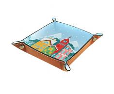 Bianco blu natale neve, Valet Tray Desktop Storage Organizer PU Cuoio Dice Tray Comodino Vanity Tray per Telecomando Chiavi Moneta Gioielli