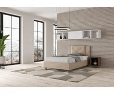 IMAGO FACTORY Ambra - Letto Contenitore ad una piazza e mezzo (120cm) Salvaspazio - Rivestimento in Ecopelle, Rete con Doghe in Legno, Materasso non Compreso, Tortora