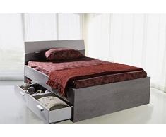COMPOSAD | Letto Piazza e Mezza della Linea MIPIACE con 2 Cassetti Contenitori e 1 vano, Letto Contenitore, Dimensioni (LxAxP) 126,5x87x206 cm, Colore Cemento e Bianco Laccato, Made in Italy