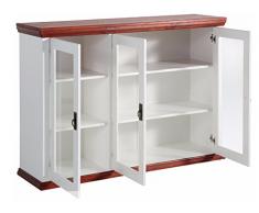 clever-moebel - Comò in legno di pino, laccato, colore: bianco/ciliegio